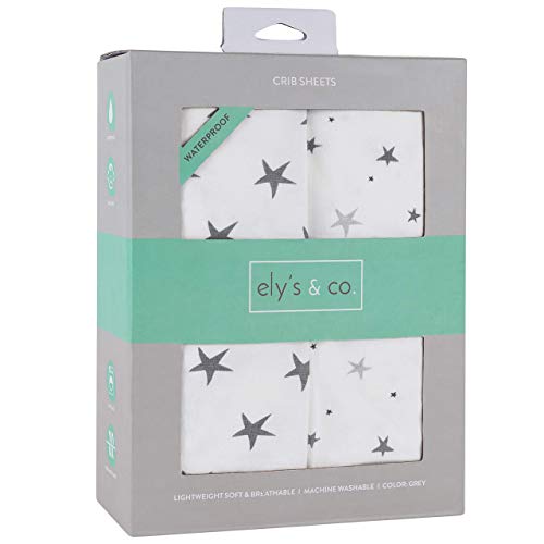 Elys Waterproof Crib Sheets Grey Stars