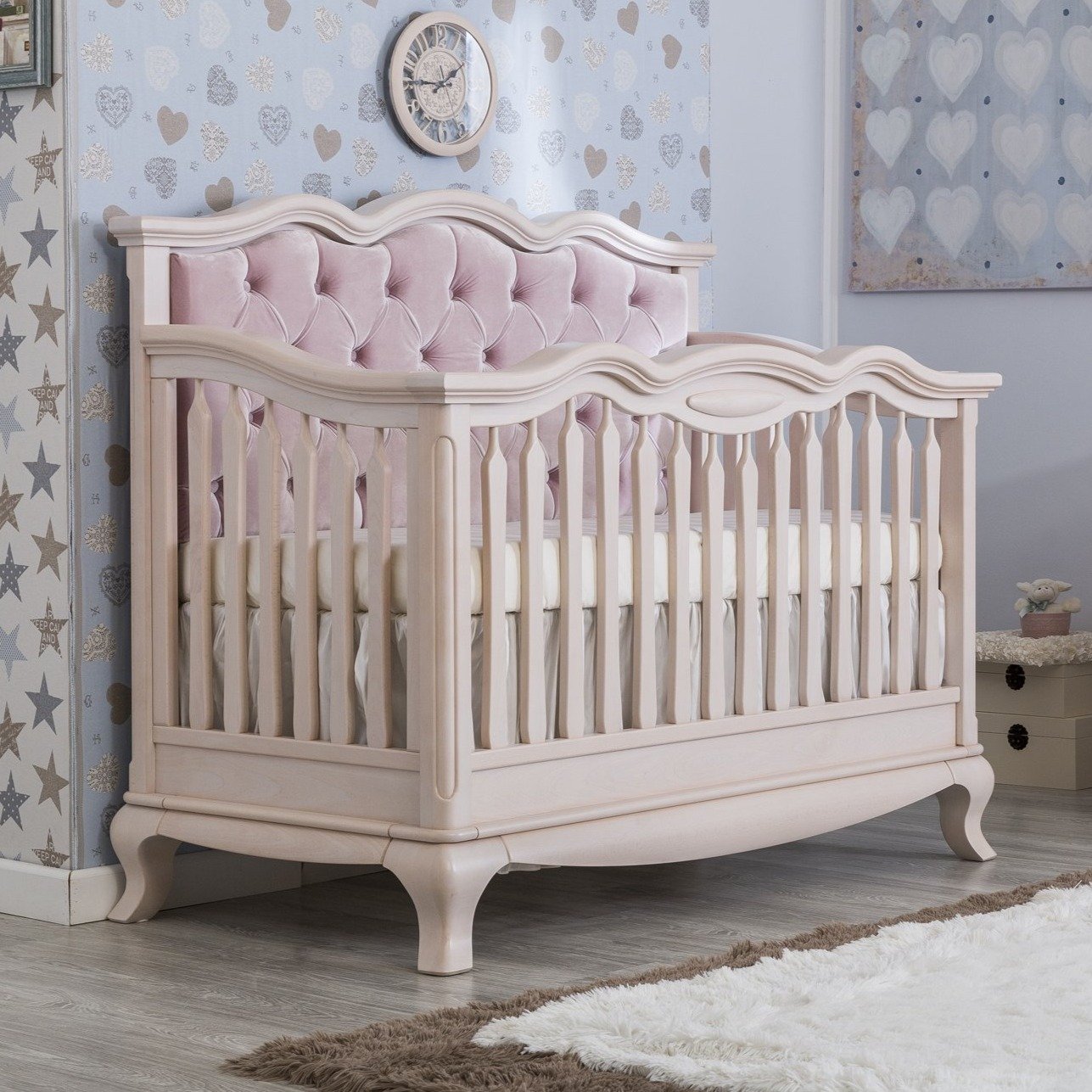 Crib with sales tufted headboard