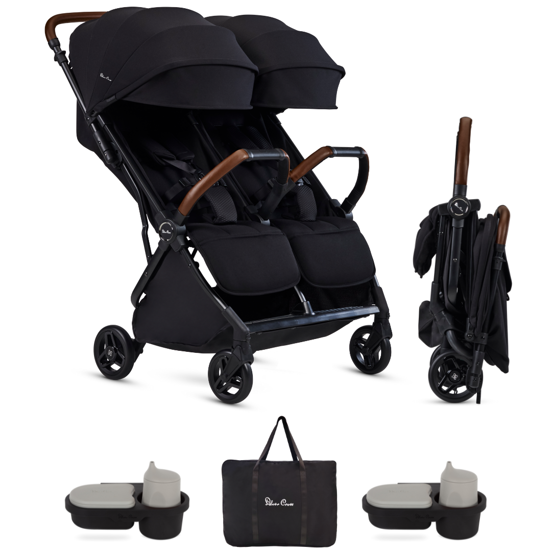 Silver Cross Jet Double Stroller w Accessory Bundle