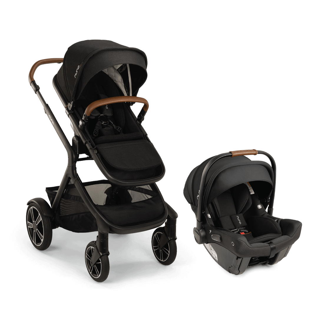 Nuna DEMI Next + Rider Board and PIPA urbn Travel System in Caviar