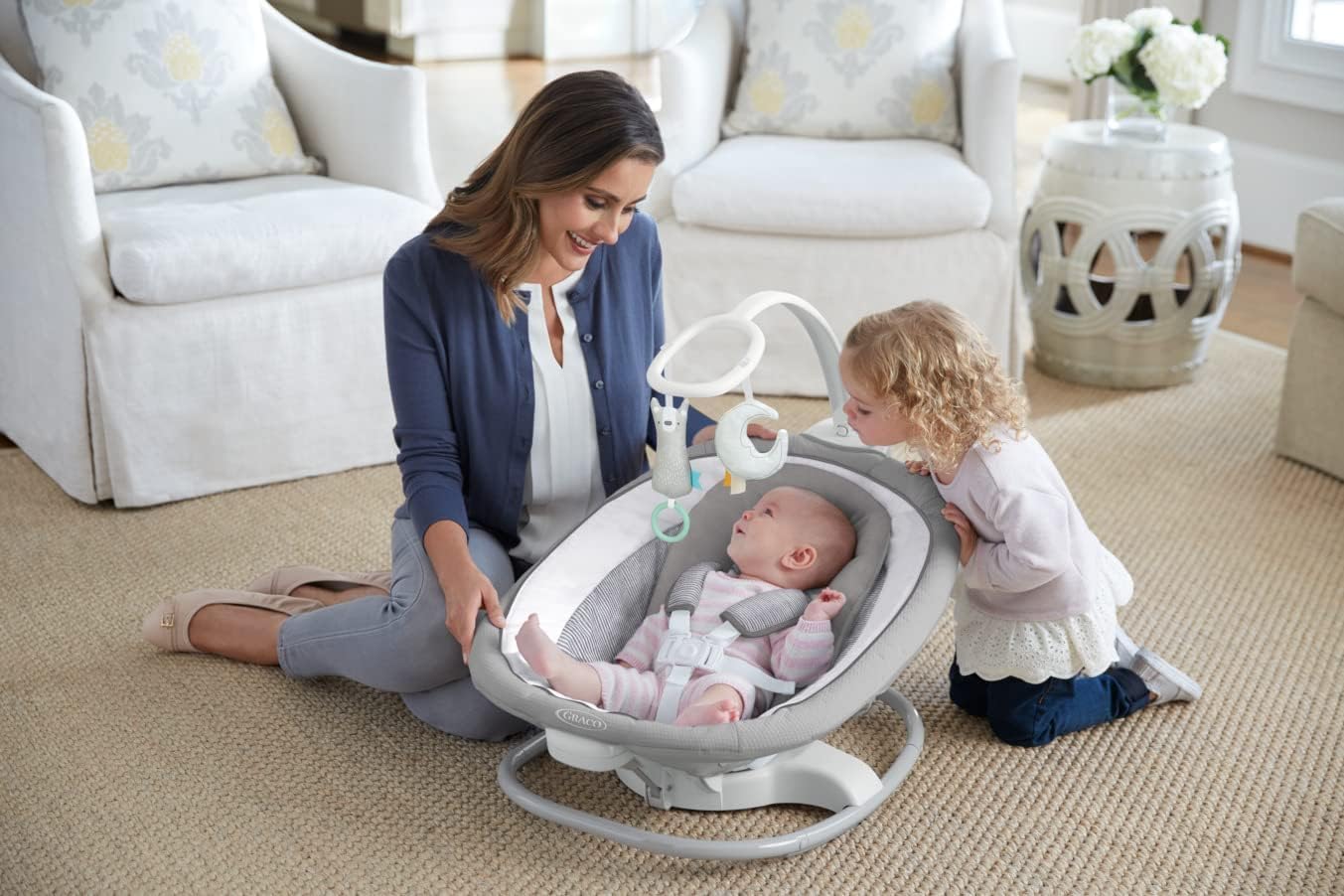 Graco Sense2Soothe 2-in-1 Baby Swing and Portable Rocker with Cry Detection Technology - Sailor