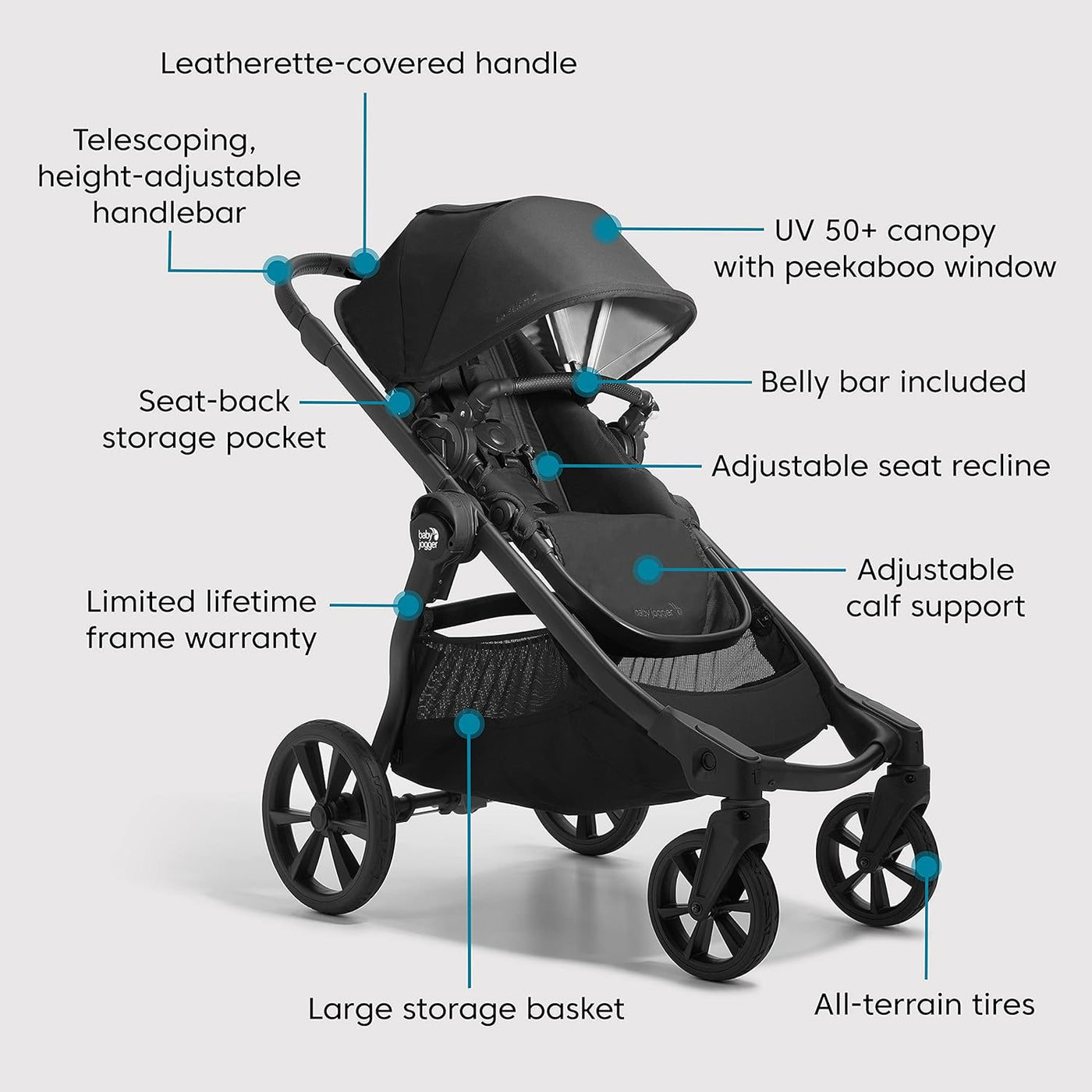 Baby Jogger City Select 2 Single to Double Modular Stroller in Lunar Black