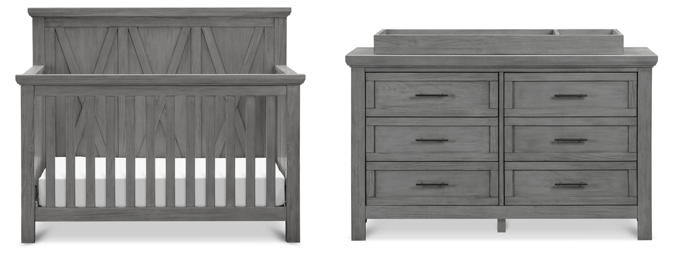 Monogram Emory Farmhouse Crib, Double Dresser + Change Tray in Weathered Charcoal