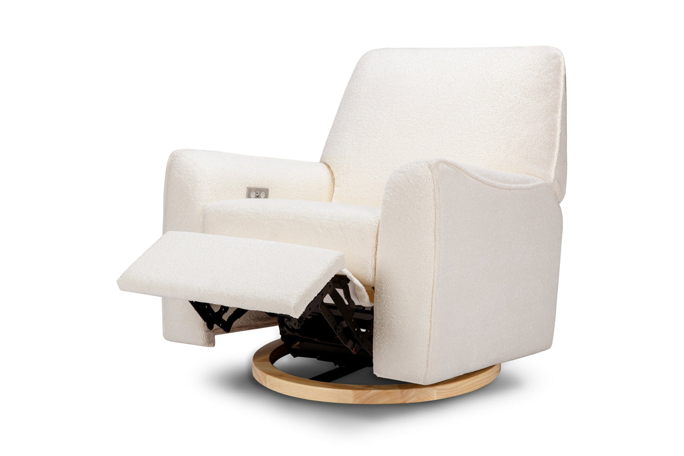 Sunday Power Recliner and Swivel Glider in Chantilly Sherpa with Light Wood Base