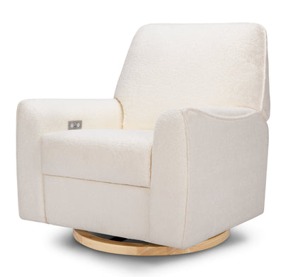 Sunday Power Recliner and Swivel Glider in Chantilly Sherpa with Light Wood Base