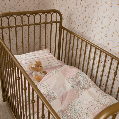 Petite Belle Flora Patchwork 5 piece Crib Set Pink/Grey