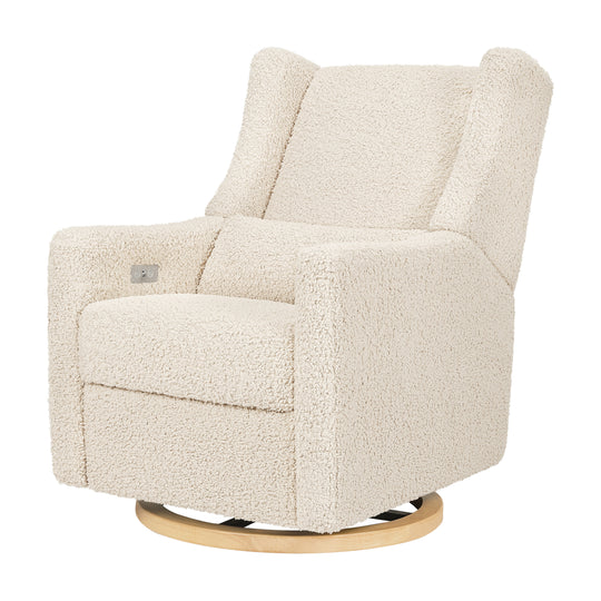 Kiwi Glider Recliner w/ Electronic Control and USB in Almond Teddy Loop w/ Light Wood Base
