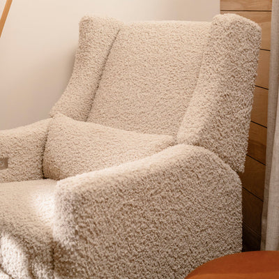 Kiwi Glider Recliner w/ Electronic Control and USB in Almond Teddy Loop w/ Light Wood Base