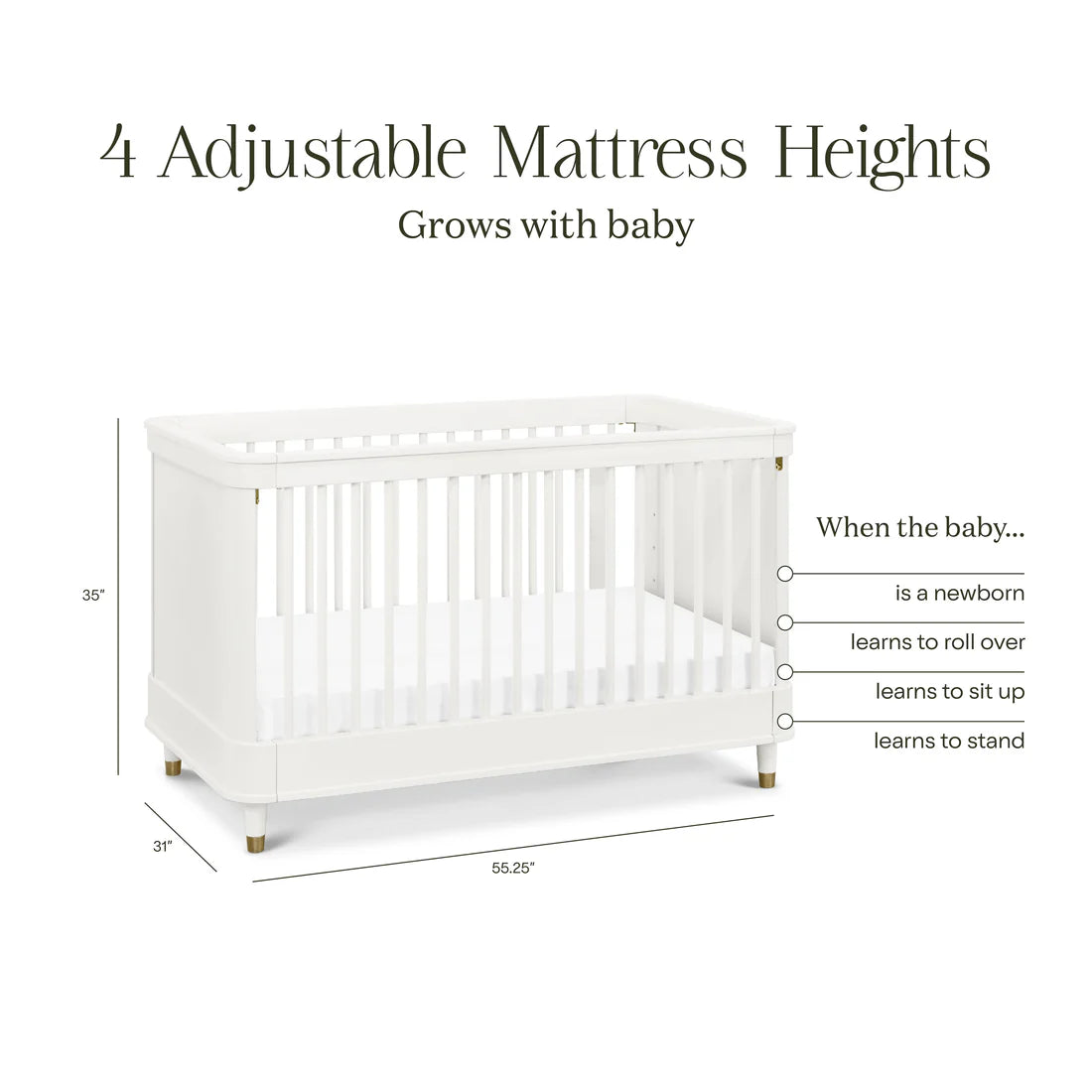 Tanner 3 in 1 Convertible Crib in Warm White