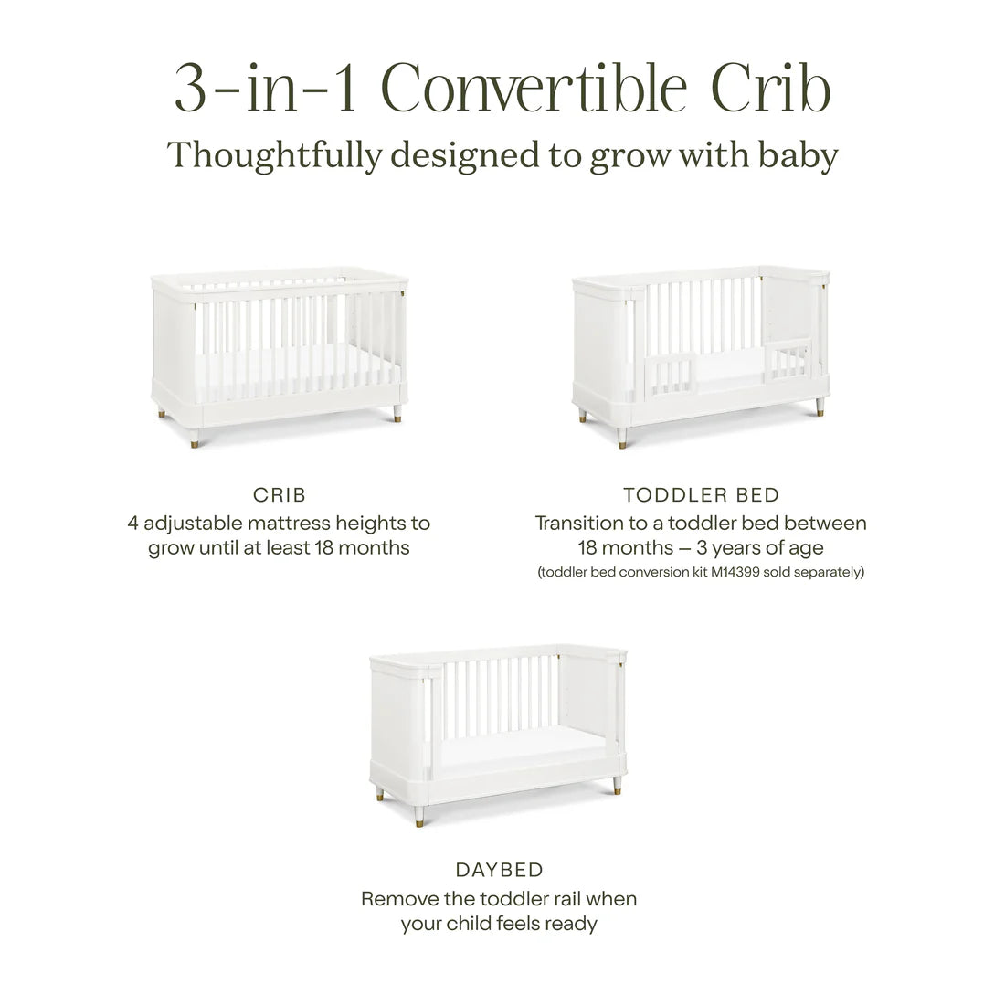 Tanner 3 in 1 Convertible Crib in Warm White