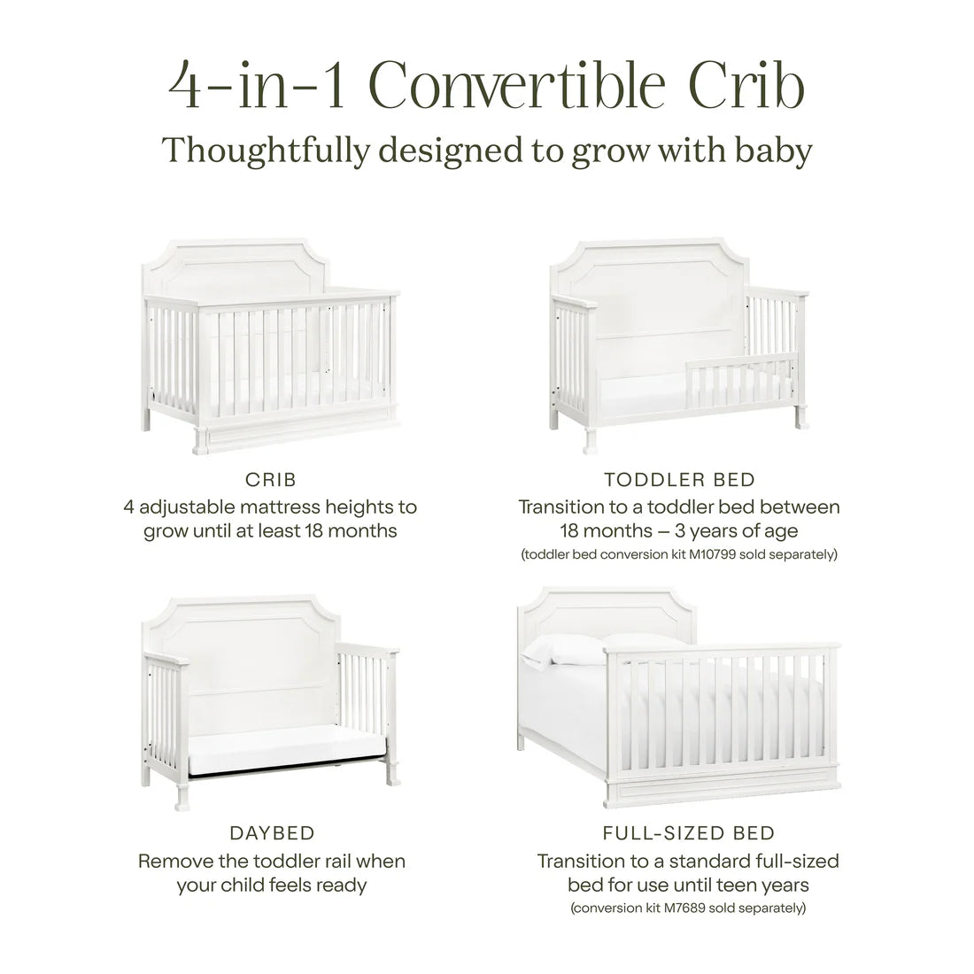 Emma Regency 4 in 1 Convertible Crib in Warm White
