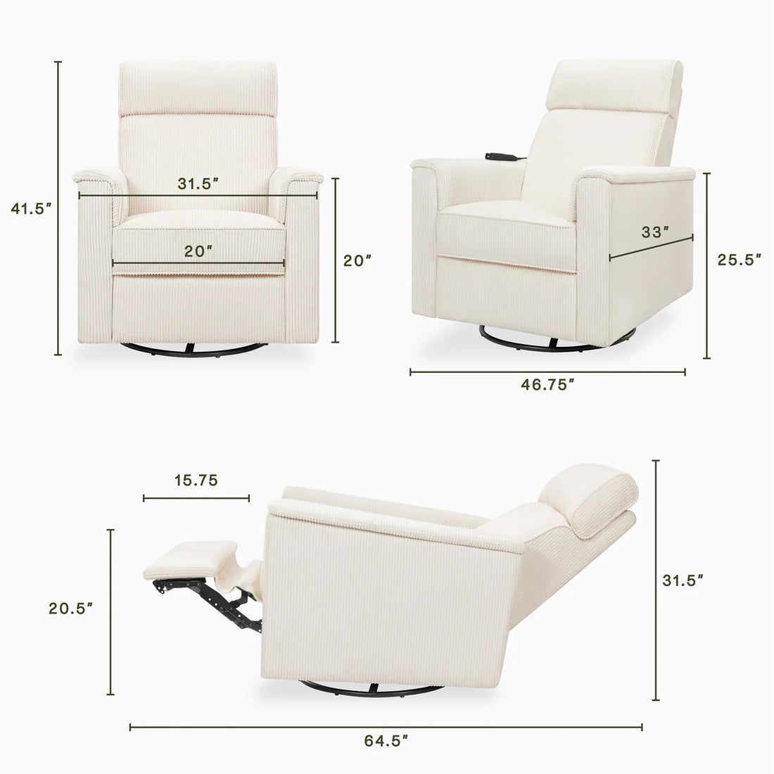 Monogram Willa Deluxe Power Glider Recliner w/Heat & Massage