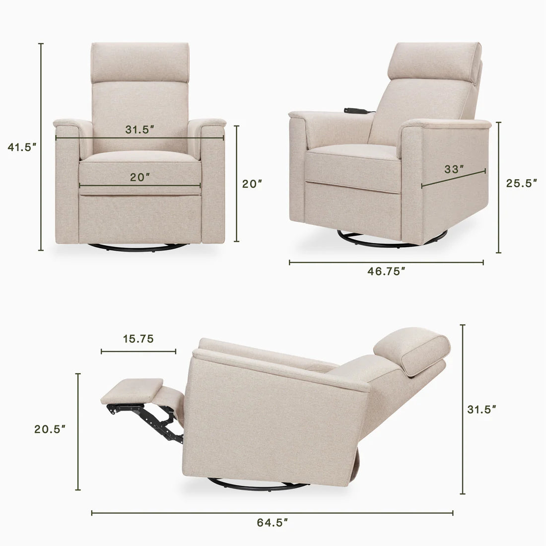 Monogram Willa Deluxe Power Glider Recliner w/Heat&Massage i