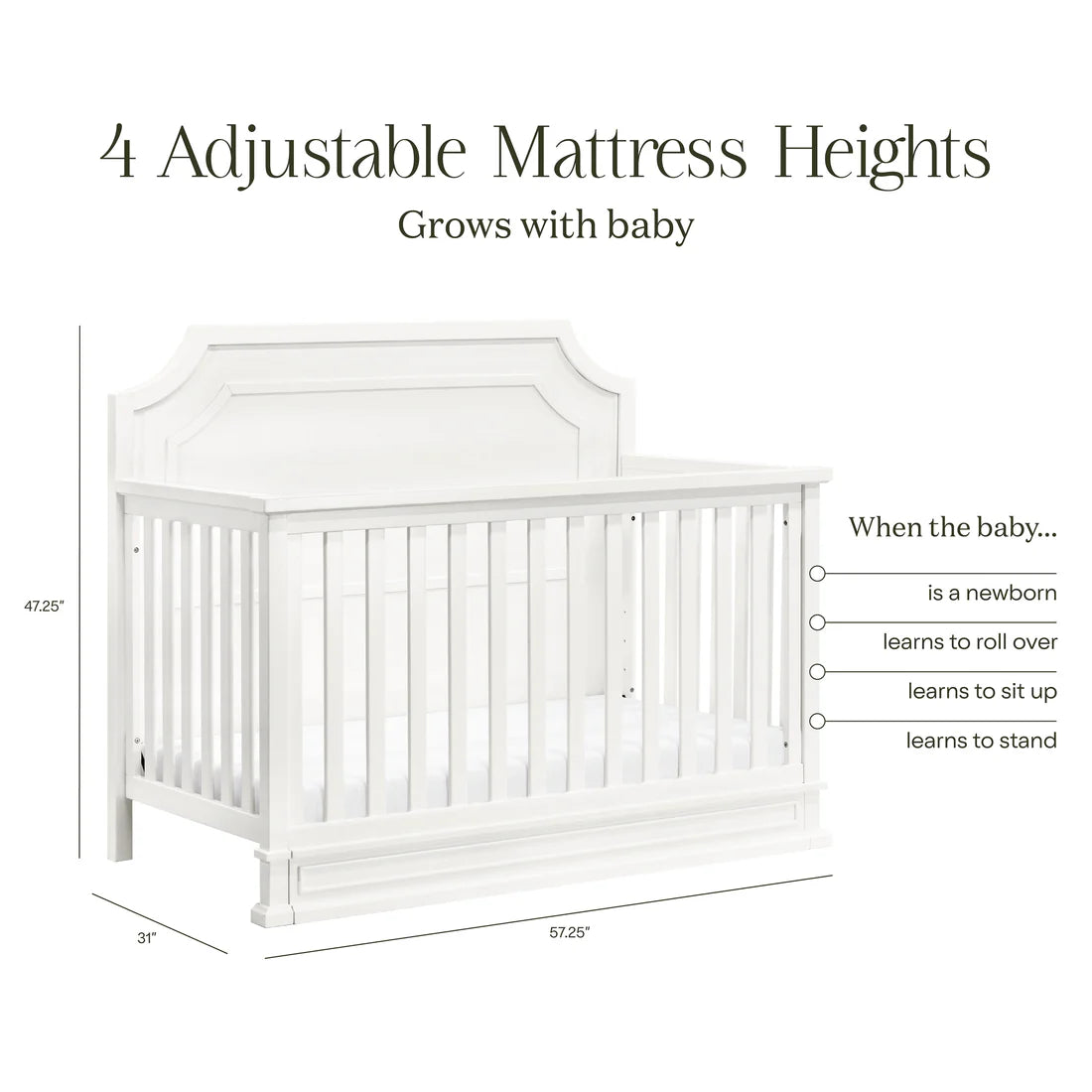 Emma Regency 4 in 1 Convertible Crib in Warm White