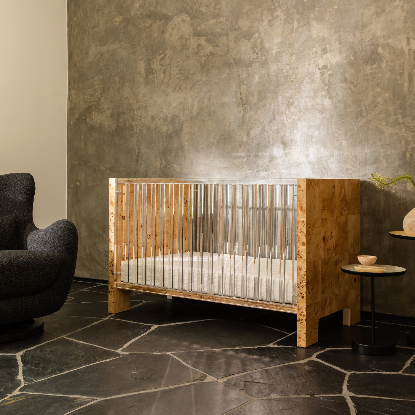 Babyletto Altair Crib Acrylic with Burl Wood