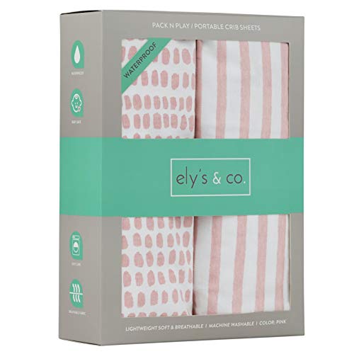 Ely's Waterproof Portacrib Sheets Mauve Pink Stripes and Splash