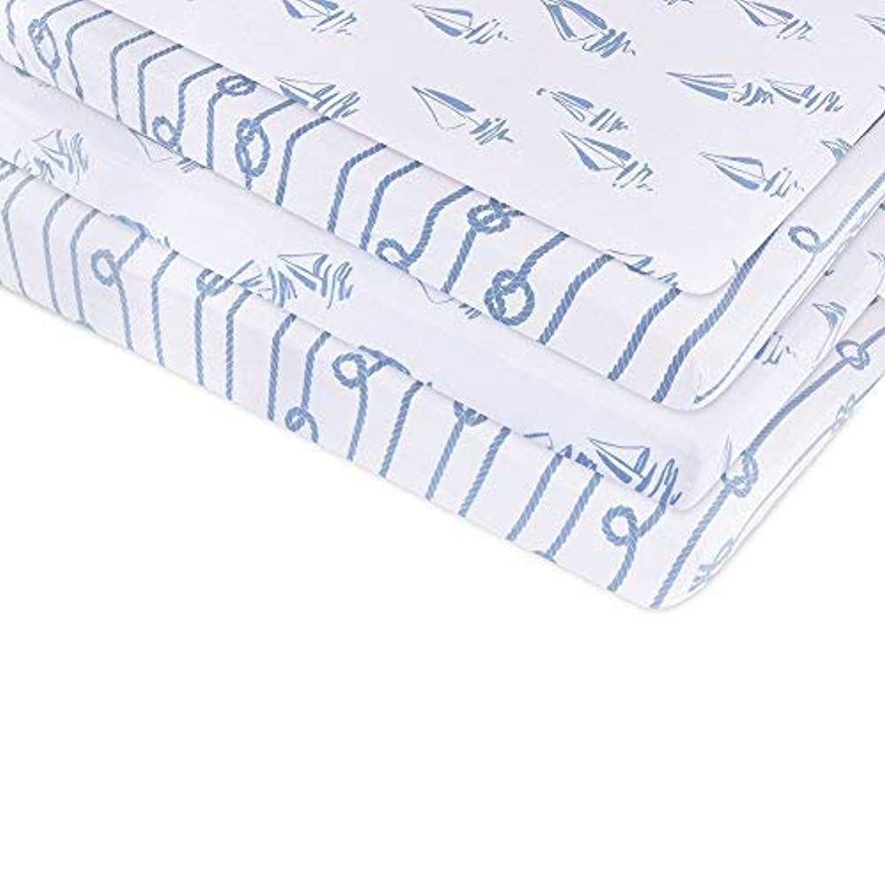 Portacrib Sheet Set Dusty Blue Nautical Print