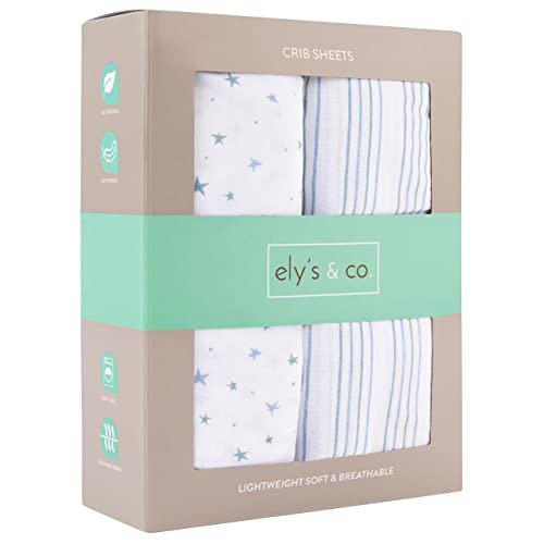 Elys Crib Sheets Blue Stars + Stripes