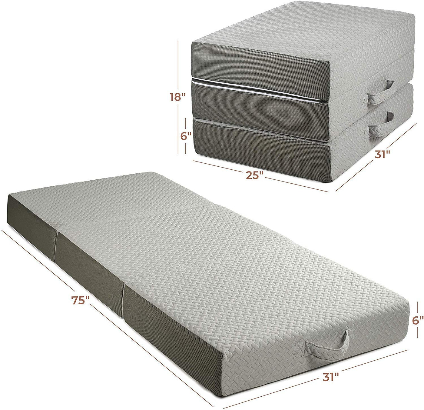 Milliard 6 Inch Memory Foam Tri Folding Mattress with Ultra Soft Removable Cover and NonSlip Bottom 75"x31"