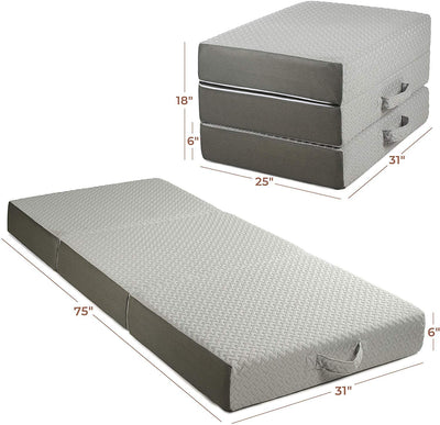Milliard 6 Inch Memory Foam Tri Folding Mattress with Ultra Soft Removable Cover and NonSlip Bottom 75"x31"
