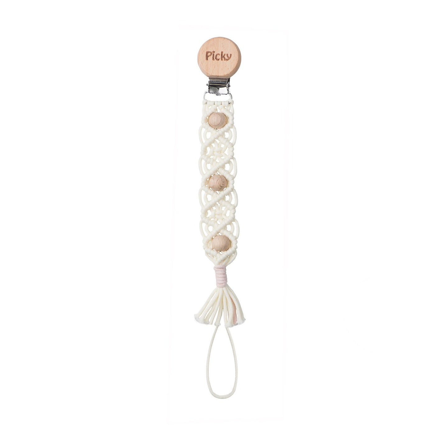 Picky Pacifier Clip with Wood Beads Pink Trim