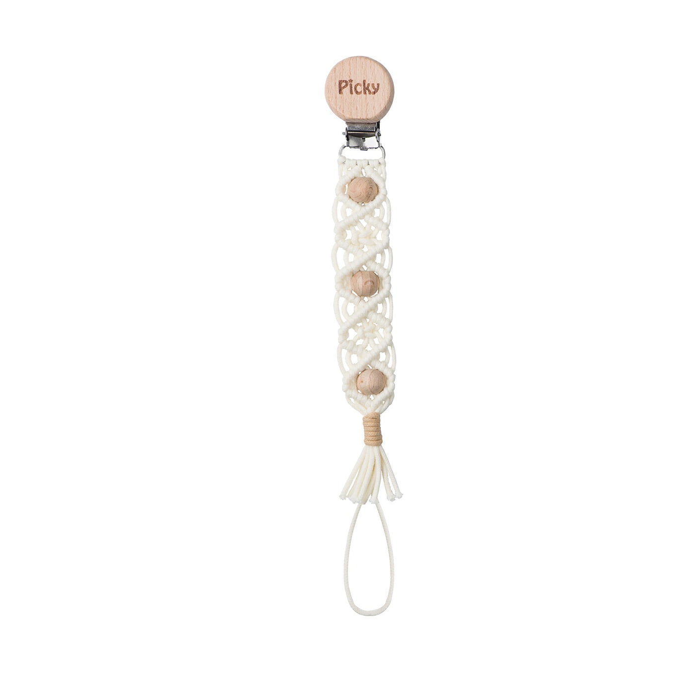 Picky Pacifier Clip with Wood Beads Camel Trim