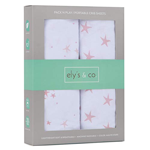 Elys Portacrib Sheets Dusty Rose & Pink Stars