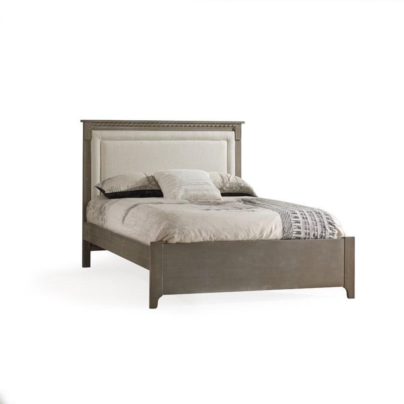 Ithaca Double Bed 54" (low profile footboard) with Blind-Tufted Linen Weave Upholstered Headboard Panel - Piccolino