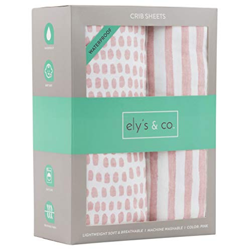 Ely's Waterproof Crib Sheets Mauve Pink Splash & Stripes