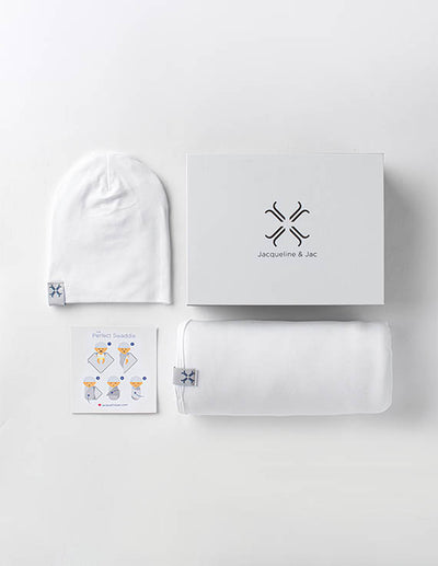 Jacqueline & Jac White Beanie & Blanket Set