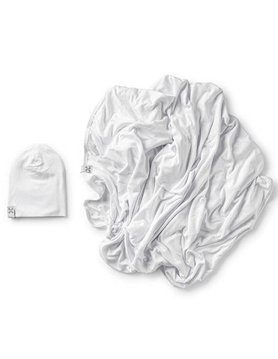 Jacqueline & Jac White Beanie & Blanket Set